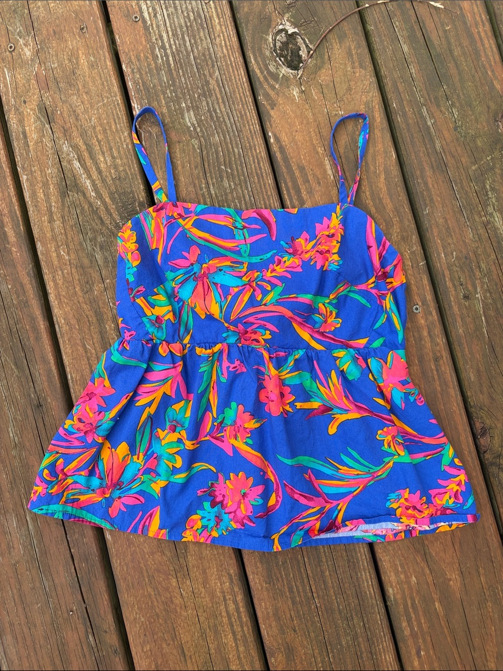 J. Crew Women’s Blue Floral Print Spaghetti Strap Top
